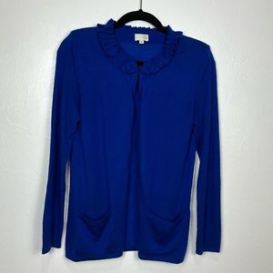 TSE Cashmere Royal Blue Ruffle Neck Pullover Sweater Size M